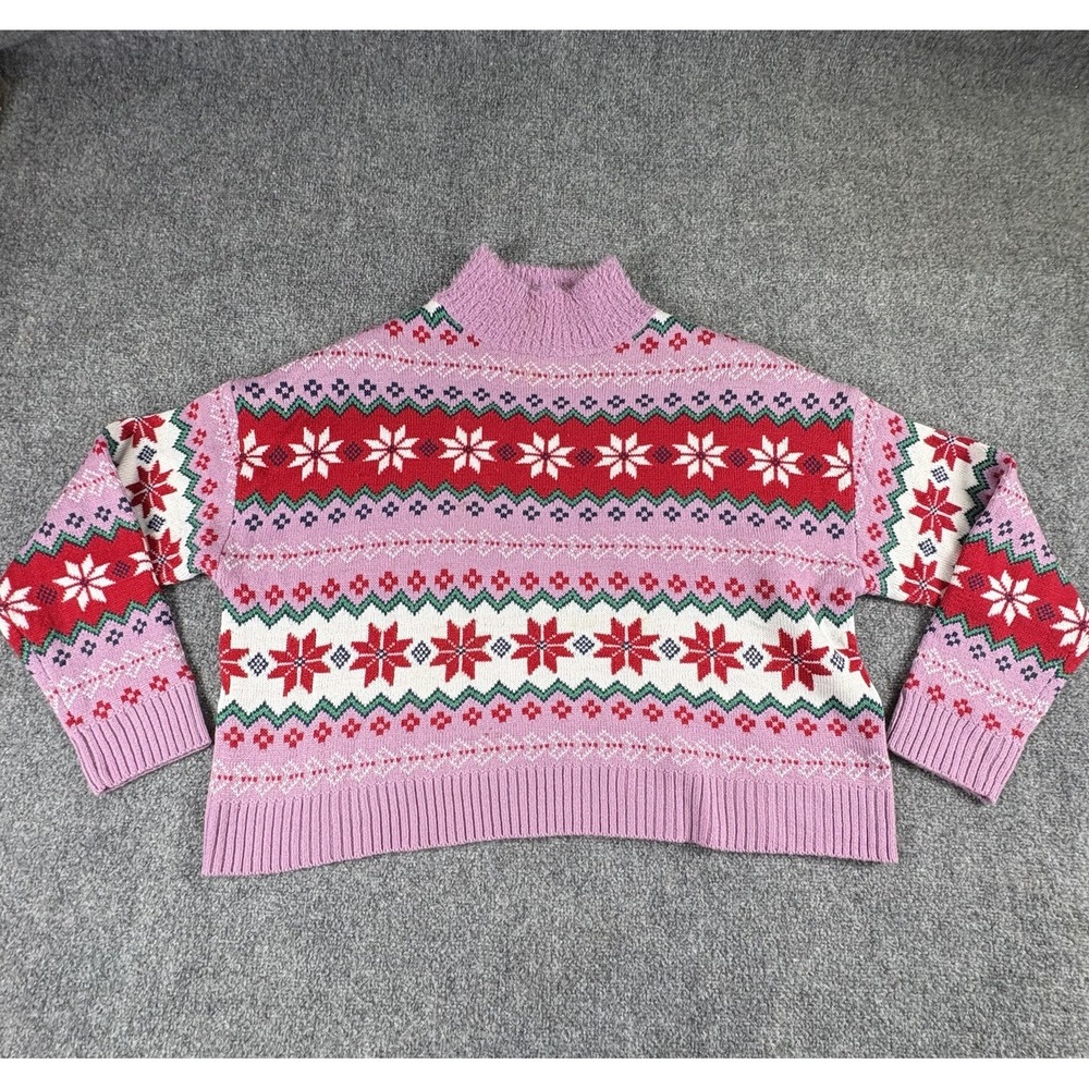 33 Degrees Sweater Women's XXL Pink Fair Isle Snowflake Christmas Holiday Nordic